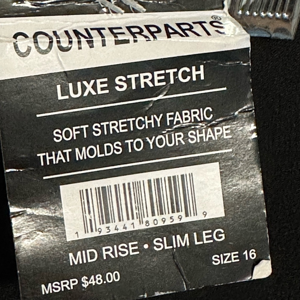 COUNTERPARTS WOMEN LUXE STRETCH MID RISE SLIM LEG SIZE 16 BLACK PANTS NWT - Picture 5 of 8